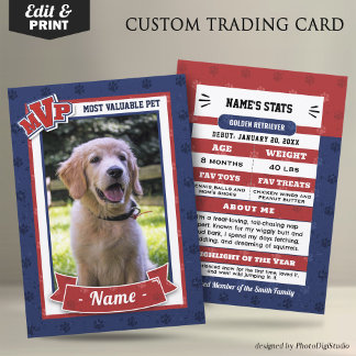 Custom Dog Trading Cards, Classic MVP Pet Trading Calling Card