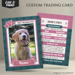 Custom Dog Trading Cards, Classic MVP Pet Trading  Calling Card