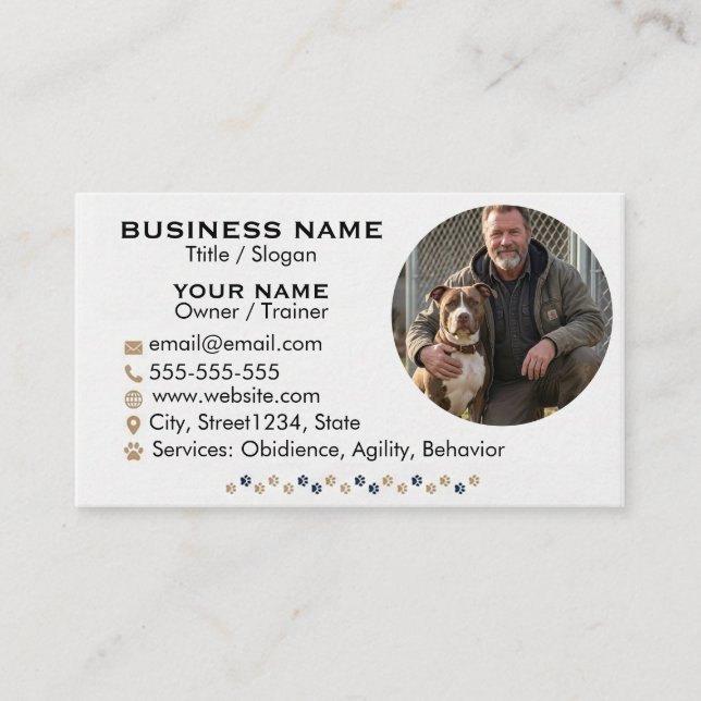 Custom Dog Trainer Business Card With Photo (Front)