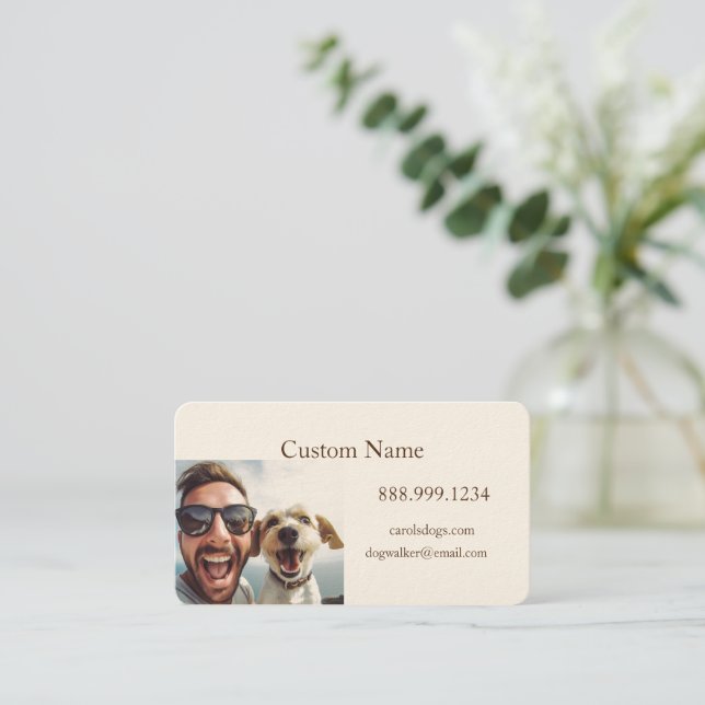 Custom Dog Walker, Pet Sitting Business Service Business Card (Standing Front)
