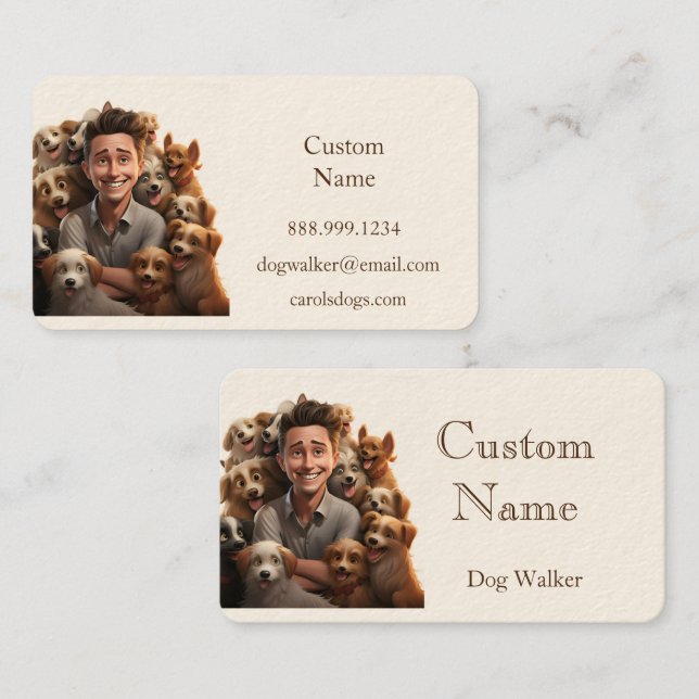 Custom Dog Walker, Pet Sitting Business Service Card (Front/Back)