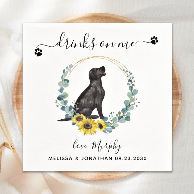 Custom Dog Wedding Drinks On Me Black Lab Cocktail Napkins (Creator Uploaded)