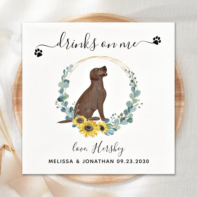 Custom Dog Wedding Drinks On Me Labrador Cocktail Napkins (Creator Uploaded)