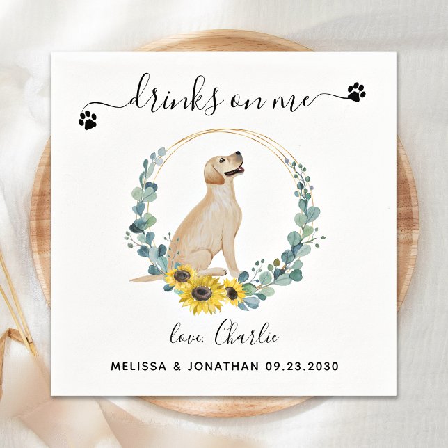 Custom Dog Wedding Drinks On Me Yellow Labrador Napkins (Creator Uploaded)