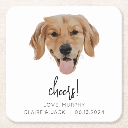 Custom Dog Wedding Paper Coaster Cheers Modern