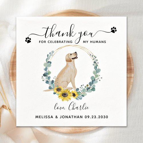 Custom Dog Wedding Thank You Yellow Lab Cocktail  Napkins