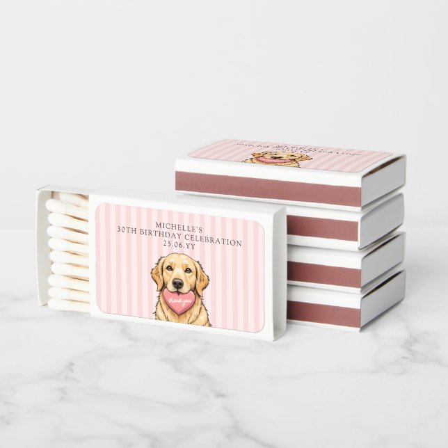 Custom Dog With Heart Party Celebration Thank You Matchboxes (Stacked)