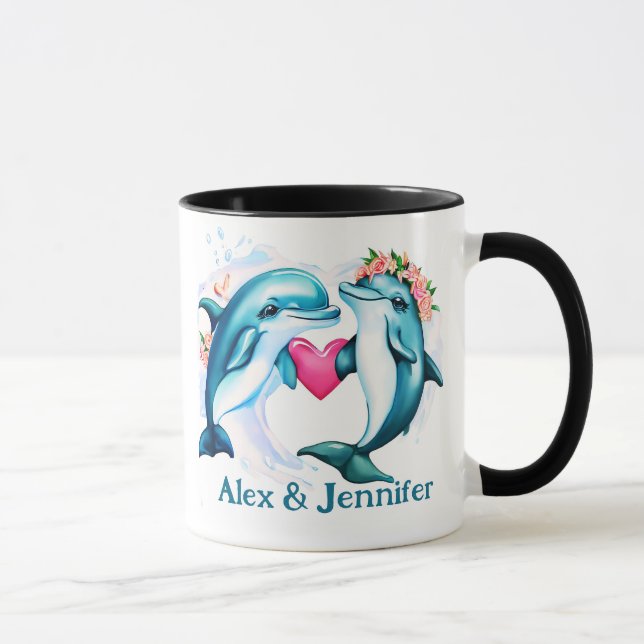 Custom Dolphin Couple Names Personalized Mug (Right)