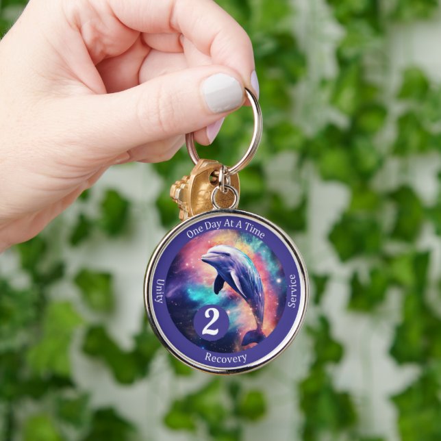 Custom Dolphin Recovery Milestone Gift - Sobriety  Keychain (Hand)