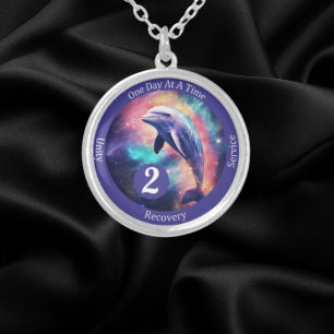 Custom Dolphin Recovery Milestone Gift - Sobriety Silver Plated Necklace