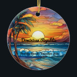 Custom Dominican Republic Faux Stained Glass Ceramic Ornament<br><div class="desc">Cute personalizable tropical Trip souvenir.

Customization:
Change Caption and year to make it unique.</div>