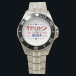 Custom Donald Trump 2024 Take America Back Watch<br><div class="desc">Show your support in style with our Custom Donald Trump 2024 Take America Back Watch! This bold timepiece features the Take America Back slogan, making a statement of patriotism and commitment to the 2024 election. With a customizable watch face design and durable, high-quality materials, this accessory is both functional and...</div>