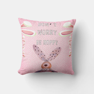 Custom DON'T WORRY BE HOPPY Easter Rustic Bunny Throw Pillow