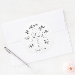 Custom Doodle Modern Balloon Happy Birthday Classic Round Sticker