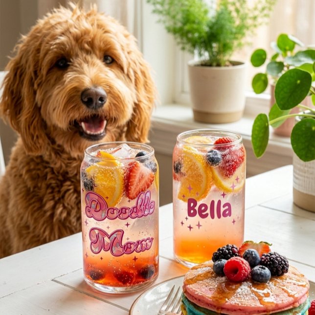 Custom Doodle Mom Pink Hearts Personalized Name Can Glass (Creator Uploaded)