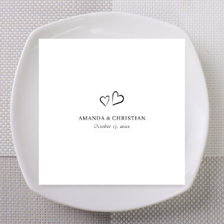 Custom Double Heart Wedding with Names Napkins