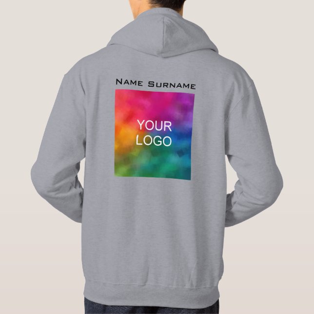 Custom Double Sided Business Logo Men's Grey Basic Hoodie (Back)