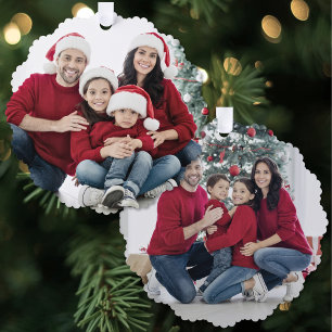 Custom Double Sided Family 2 Photo Christmas Ornament Card