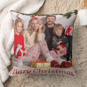 Custom Double-Sided Family Photo Christmas gift Throw Pillow