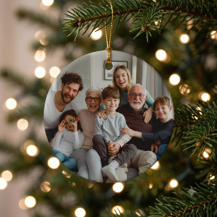Custom Double Sided Family Photo Christmas Round Ceramic Ornament