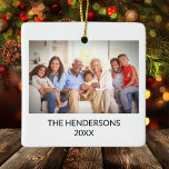 Custom Double Sided Family Photo Portait Christmas Ceramic Ornament<br><div class="desc">Personalized double-sided ceramic ornament with a family portrait and a Holiday message.</div>