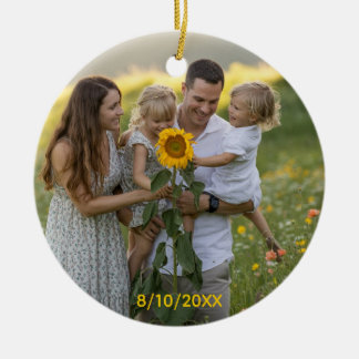 Custom Double Sided Family Two Photo Christmas Cer Ceramic Ornament