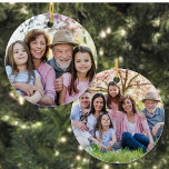 Custom Double Sided Family Two Photo Christmas Ceramic Ornament<br><div class="desc">Photo Collage Round Christmas Ornament. This custom ornament features a design with a two photos arranged, one on each side, making it a unique way to showcase your favorite memories on the tree. Perfect as a thoughtful gift for a dad on Father’s Day, or mom on Mother's Day or as...</div>
