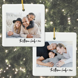Custom Double Sided Family Two Photo Christmas Ceramic Ornament