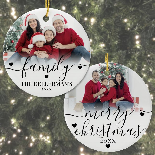 Custom Double Sided Family Two Photo Christmas Ceramic Ornament (Custom Double Sided Family Two Photo Christmas Ceramic Ornament)