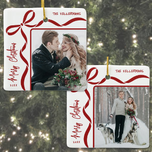 Custom Double Sided Family Two Photo Christmas Ceramic Ornament