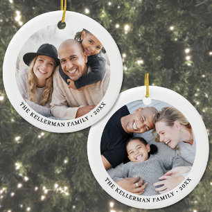 Custom Double Sided Family Two Photo Christmas Ceramic Ornament