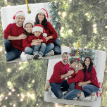 Custom Double Sided Family Two Photo Christmas Ceramic Ornament<br><div class="desc">Simple Photo Collage Christmas Ornament. Photo This custom ornament features a design with a two photos arranged, one on each side, making it a unique way to showcase your favorite memories on the tree. Perfect as a thoughtful gift for a dad on Father’s Day, or mom on Mother's Day or...</div>