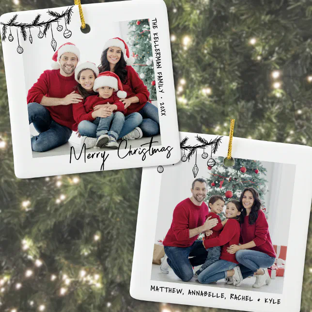 Custom Double Sided Family Two Photo Christmas Ceramic Ornament | Zazzle