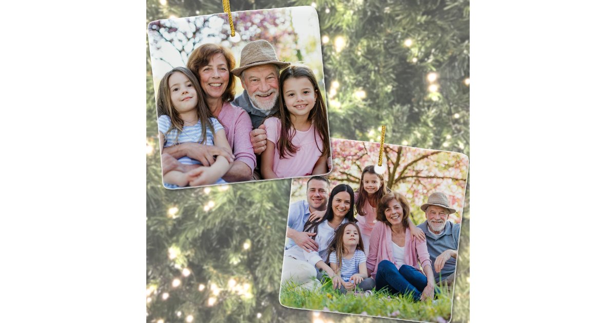 Custom Double Sided Family Two Photo Christmas Ceramic Ornament | Zazzle