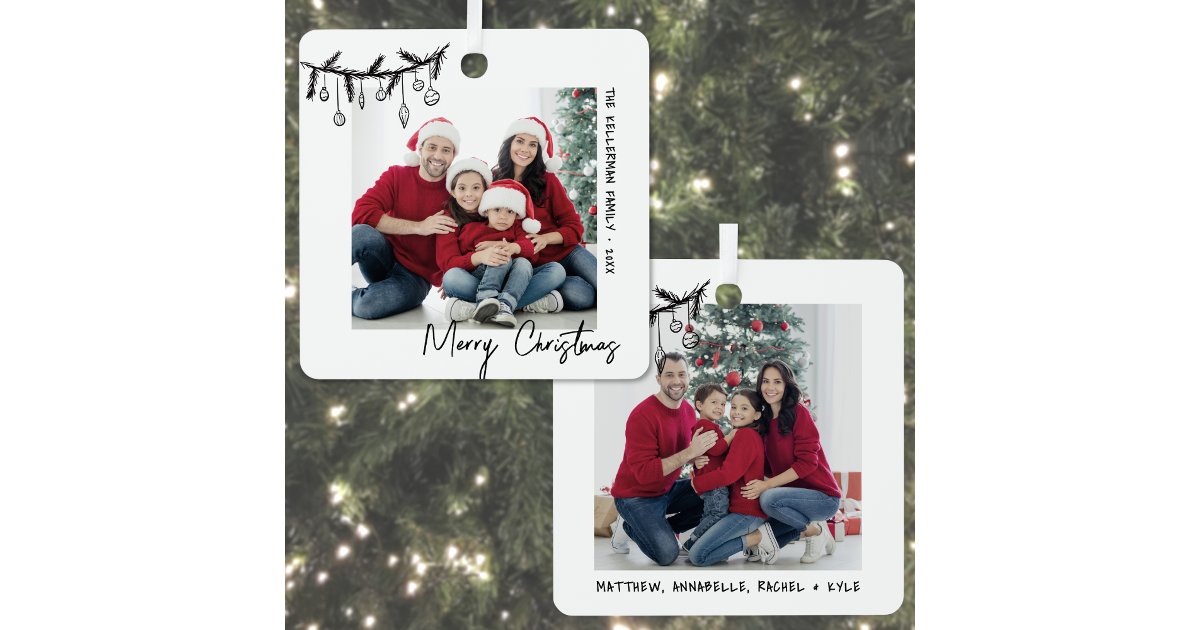 Custom Double Sided Family Two Photo Christmas Metal Ornament | Zazzle