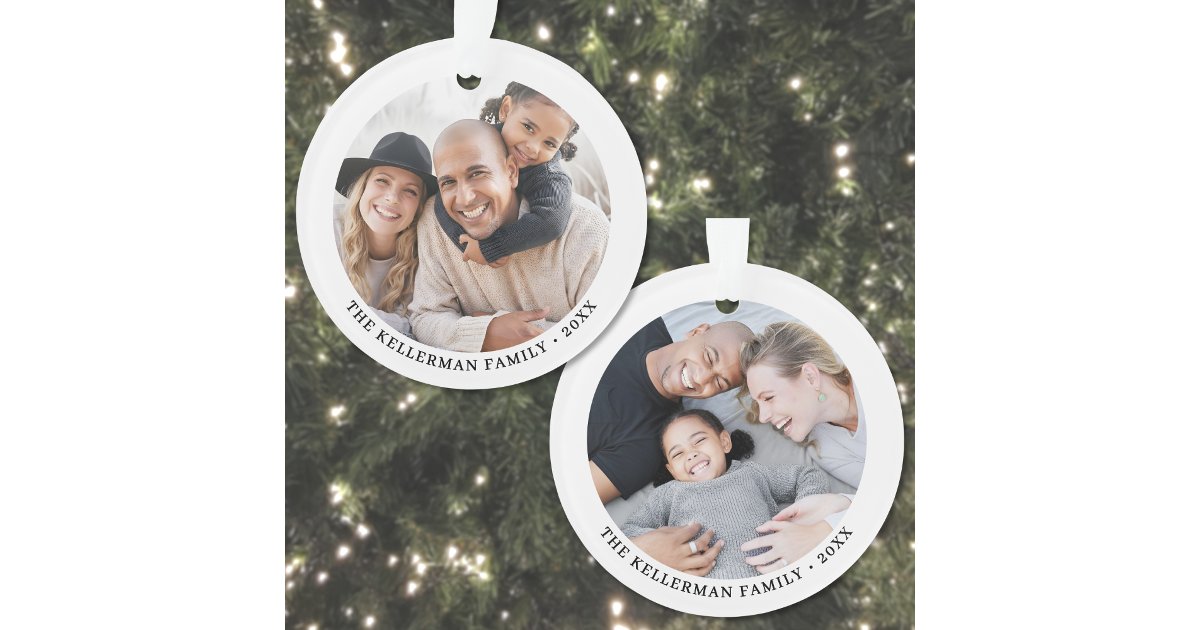 Custom Double Sided Family Two Photo Christmas Ornament | Zazzle