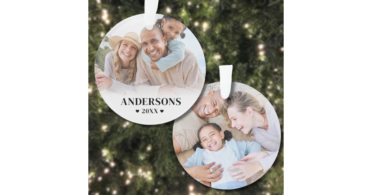 Custom Double Sided Family Two Photo Christmas Ornament | Zazzle