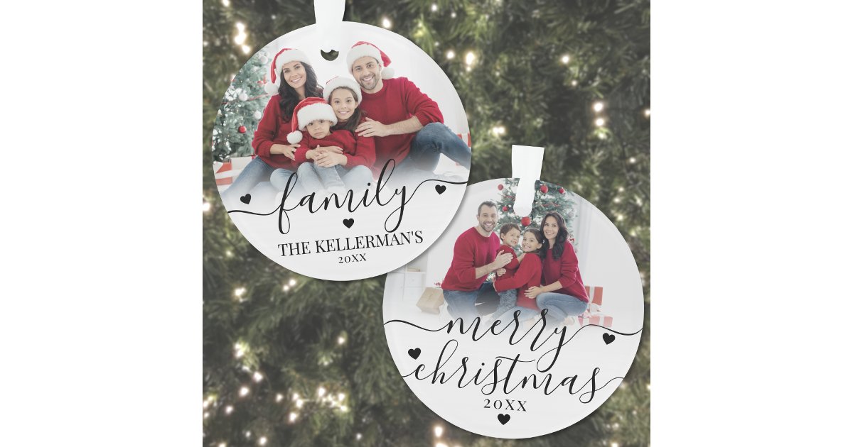 Custom Double Sided Family Two Photo Christmas Ornament | Zazzle