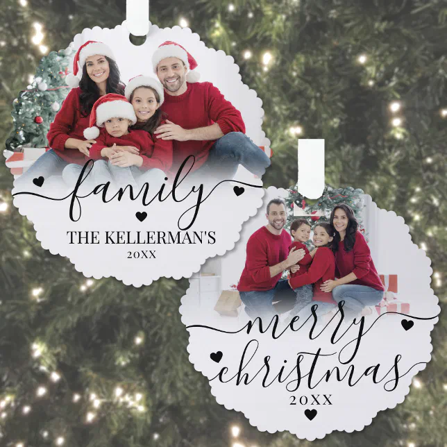 Custom Double Sided Family Two Photo Christmas Ornament Card | Zazzle