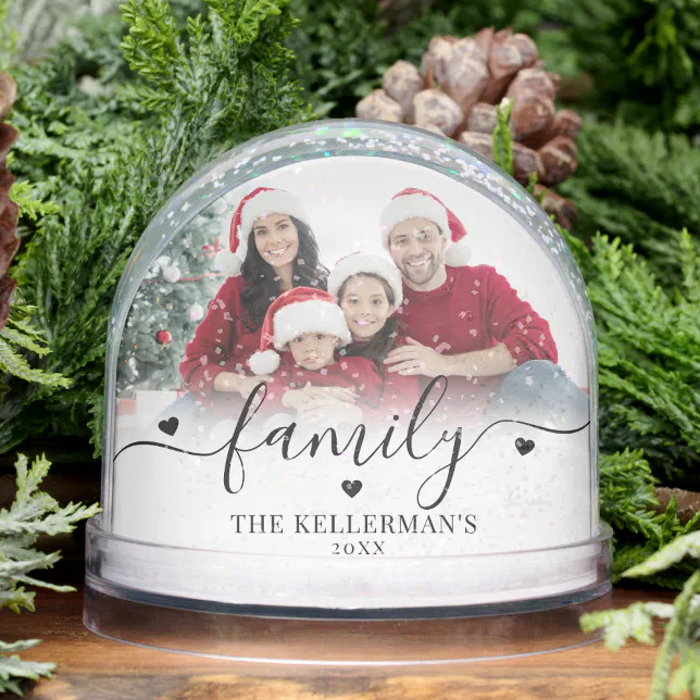 Custom Double Sided Family Two Photo Christmas Snow Globe | Zazzle