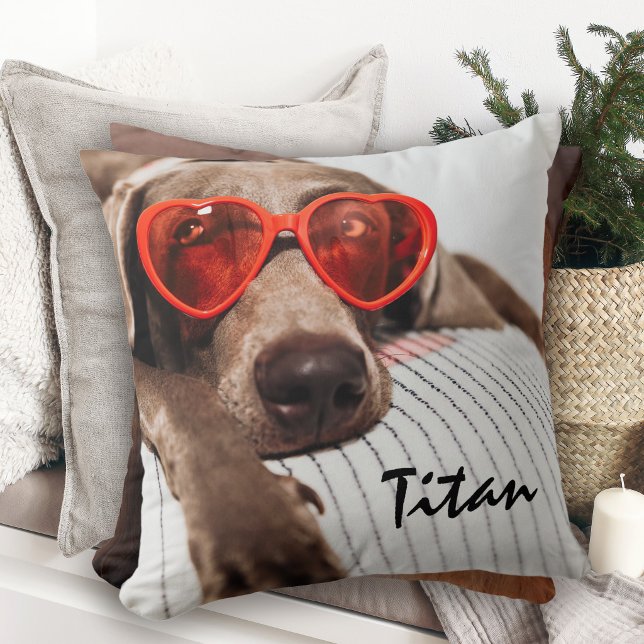  Custom Double-Sided Pet 2-Photo with Name Throw Pillow (Creator Uploaded)