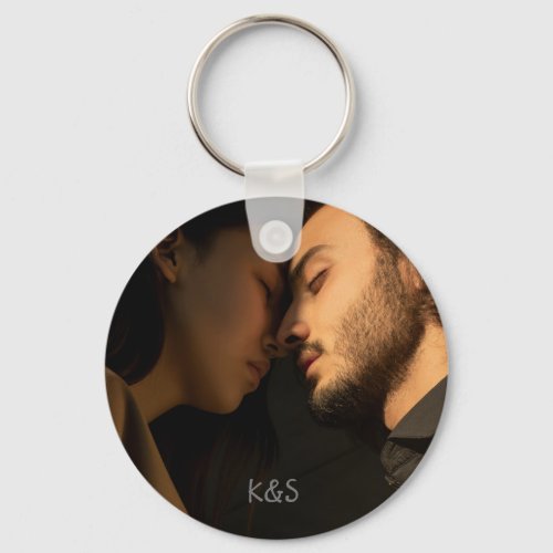 Custom Double Sided Photo and Text Elegant Couple Keychain