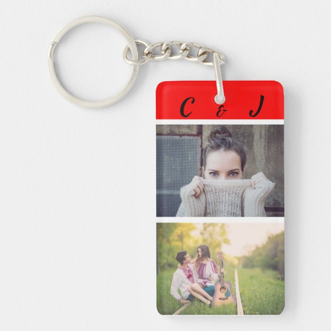 Custom, Double Sided, Photos and Initials. Keychain (Front)