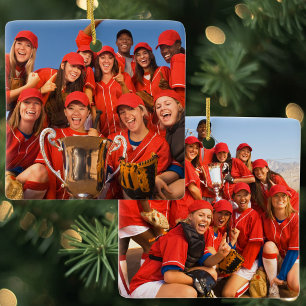 Custom Double Sided Sports Athlete Two Photo Ceramic Ornament