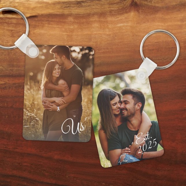 Custom Double Sided Two Photo Us Est. Date Keychain (Creator Uploaded)