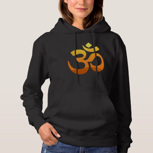 Custom Double Sided Yoga Om Symbol Gold Sun Womens Hoodie (Front)