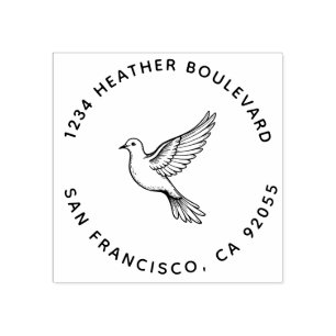 Custom Dove Bird Return Address Family Name Rubber Stamp