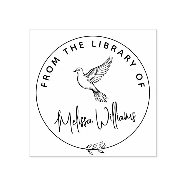 Custom Dove Ex Libris From the Library Book Rubber Stamp (Imprint)