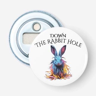 Custom Down the Rabbit Hole Blue Bunny Bottle Opener