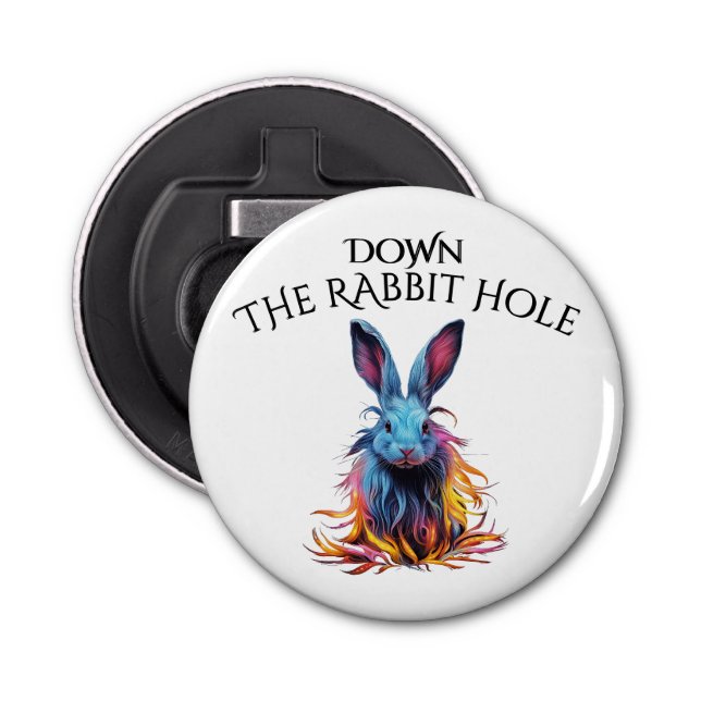 Custom Down the Rabbit Hole Blue Bunny Bottle Opener (Front)